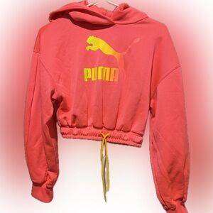 Puma Coral Cropped Hoodie with Yellow Logo